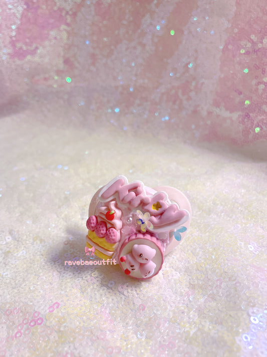 Kirby Strawberry Cheesechake Decoden Rave Pacifier with Kandi Necklace