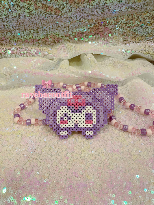 Winking Kuromi LED Rave Pacifier Perler Necklace